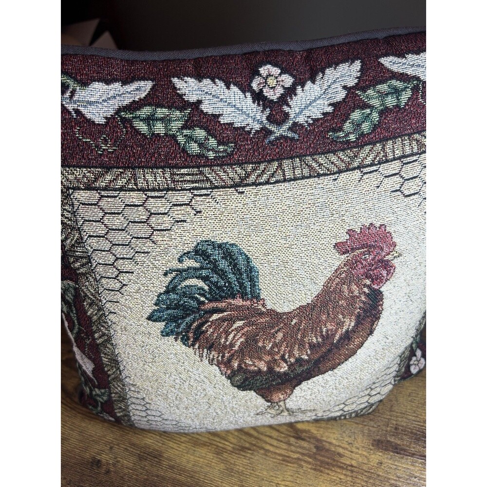 Vintage Rooster Tapestry Pillow 15x15 Farmhouse Chicken Decor Cushion Accent Pad - Picture 9 of 10